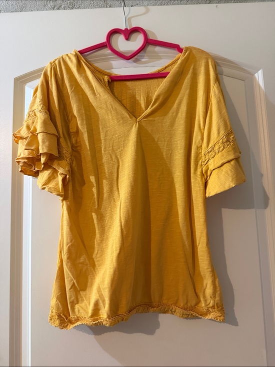 True Craft Tops - True Craft Mustard Yellow V-Neck Flutter Sleeve Tunic
